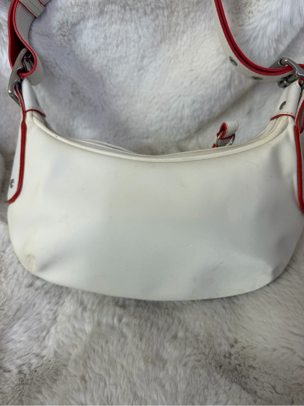 COACH Y2K Bicolor White Nylon Leather J3K-6671 Hobo Shoulder Pochette Bag - Picture 5 of 12